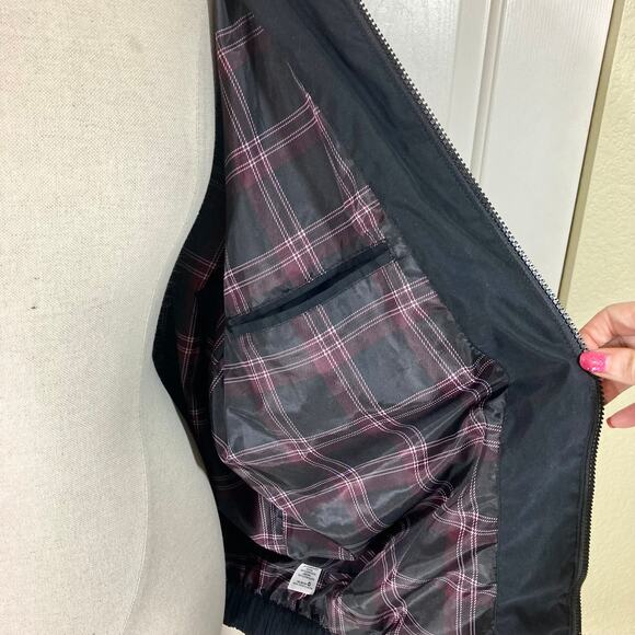 Black plaid lined utility jacket, mens large windbreaker coat by Covington - Picture 7 of 10